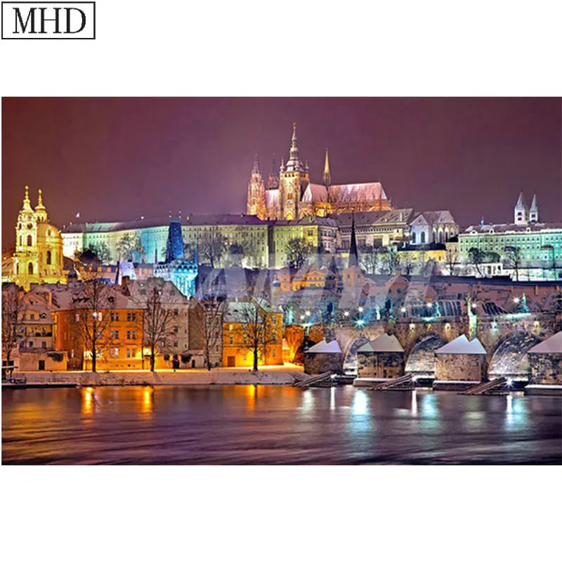 City architecture night view diy 5D diamond painting kit home decoration square full 3D mosaic embroidery gift | Дом и сад