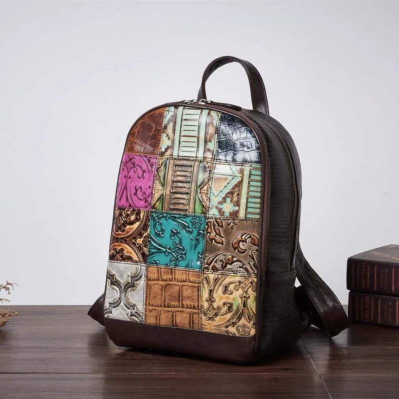 AETOO New retro European and American embossed leather bag first layer cowhide shoulder female backpack | Багаж и сумки