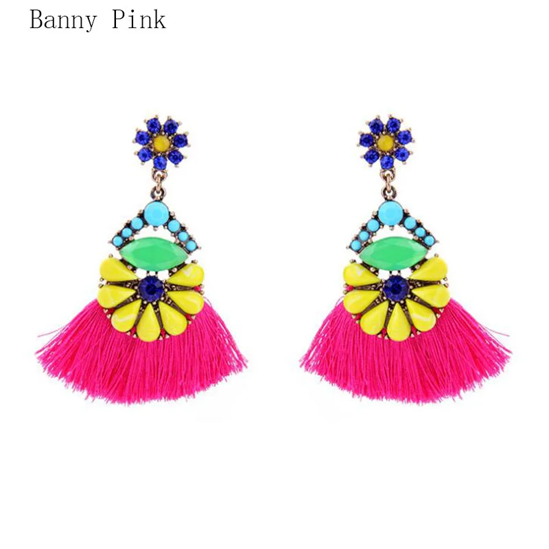 

Bohemia Tassel Pendant Studs Earrings For Women Ethnic Resin Statement Post Earrings Chunky Earrings Fashion Jewelry Pendientes