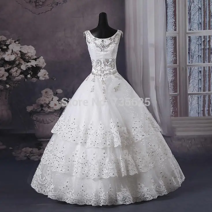 2014 Lace White Beaded Crystal Scoop Cap Sleeveless Up Court Train Floor Length Wedding Dress Ball Gown H343|dress groom|dresses hippiedress up new