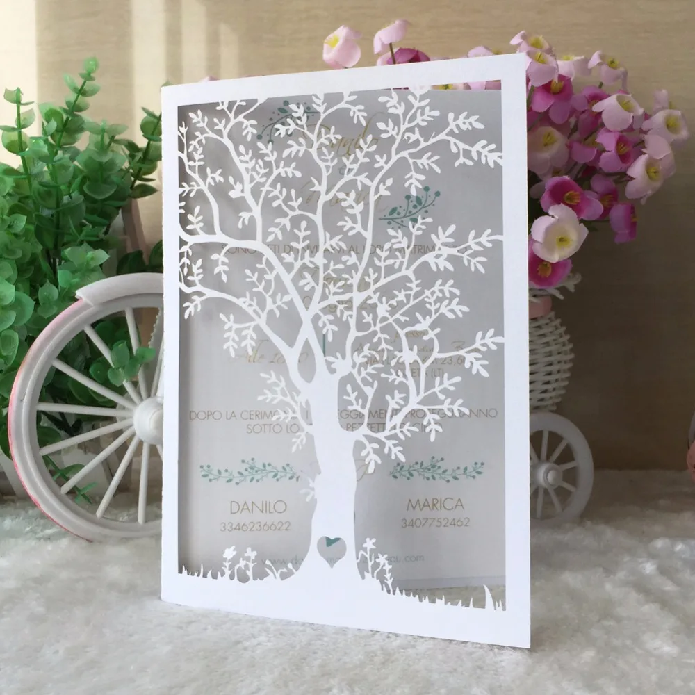 25 шт. лазерная резка узор в виде дерева блестящие свадебные пригласительные