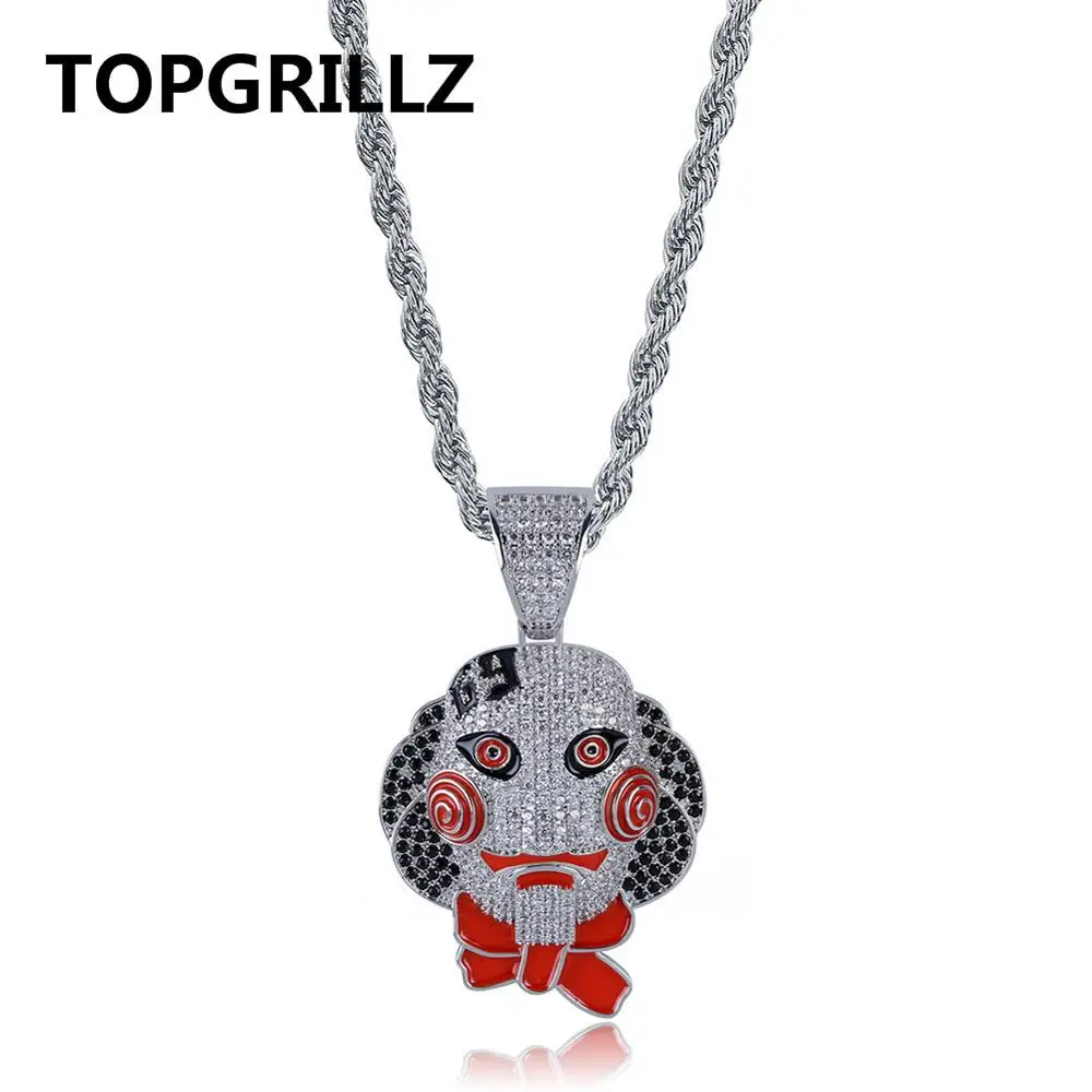 Silver Персонализированные 69 Saw Клоун Кулон ожерелье Iced Out золотые Серебристые цепи с теннисной цепочкой хип хоп Мужчины Женщины талисманы ювелирные изделия - Окраска металла: Silver