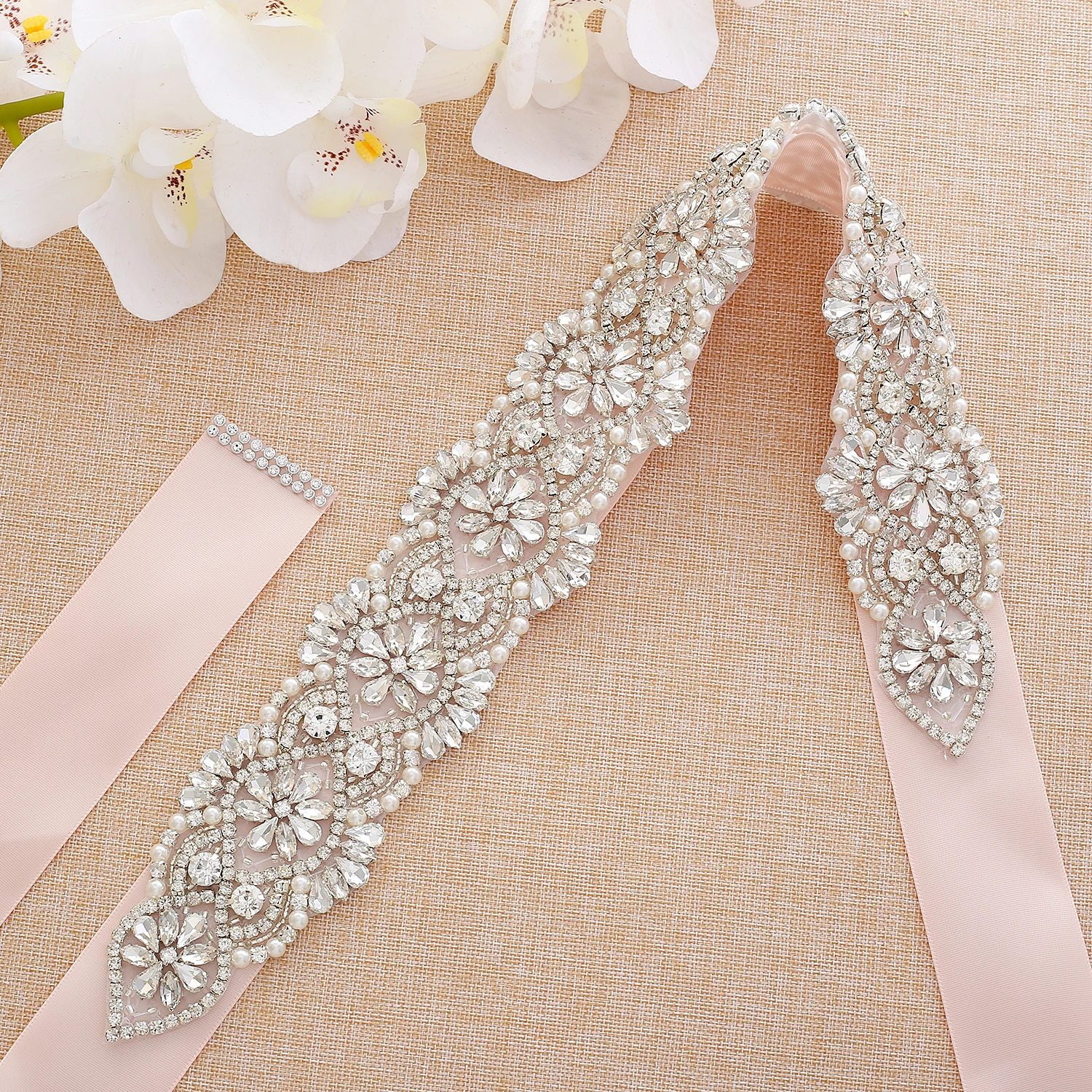 Big Size Wedding Dress Sash Belt With Pearls Silver Crystal Beads Rhinestones Bridal For Dresses ZZY139S | Свадьбы и торжества