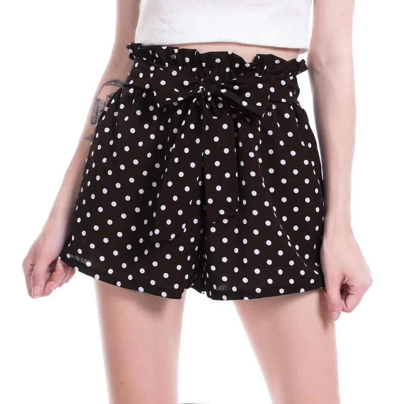 

Women's Summer Shorts Polka Dot Print Fashion Loose Type Drawstring Mid Waist Casual Chiffon Solid Black Green Navy Color Shorts
