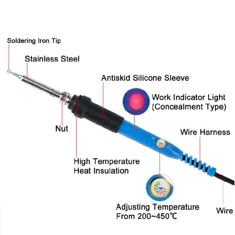 

110V 60W US Plug Electric Soldering Iron Temperature Adjustable Soldering Iron Tips And Kits Internal Heated Welding Tools qiang