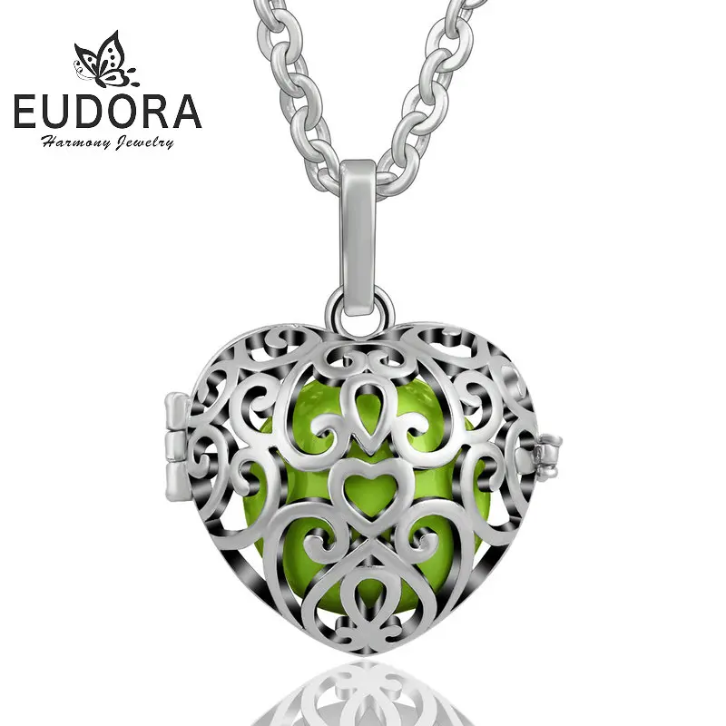 18mm A13 green EUDORA 18 мм Сердце клетка шар медальон кулон медный гармония бола шар музыкальный беременность мяч кулон ожерелья для беременных ювелирные изделия - Окраска металла: 18mm A13 green