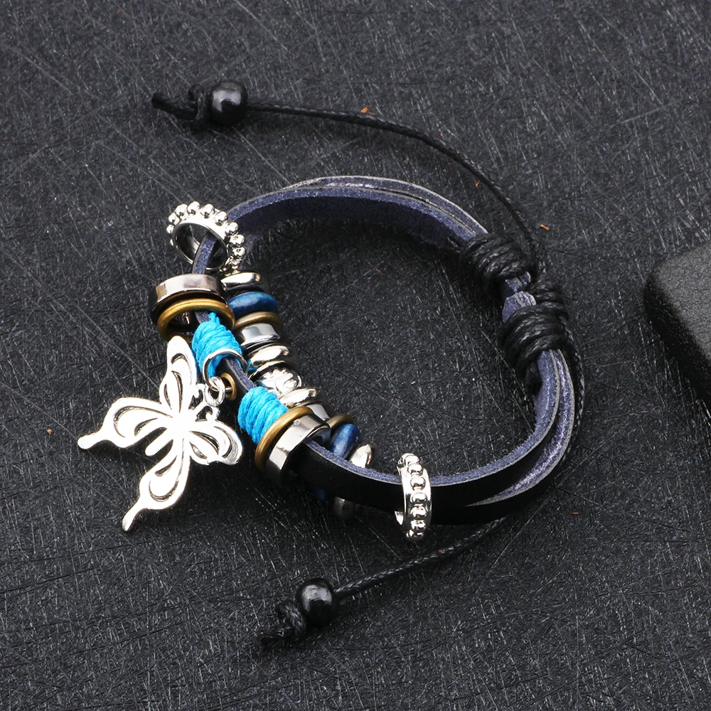 LIKA Newest Personality Charm Butterfly Bracelets Black Multiple Leather &amp Bangles For Women Men Drop Shipping Jewelry | Украшения и
