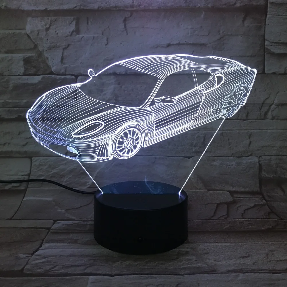 Спортивный автомобиль 3D Оптическая иллюзия настольная лампа настроение