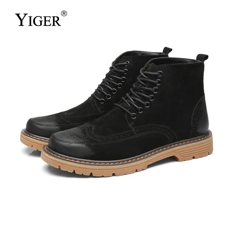 

YIGER New Man Bullock Carved Boots Men Desert boots Oxford sole Lace-up Male Casual Shoes Suede British Men's Basic Boots 2023