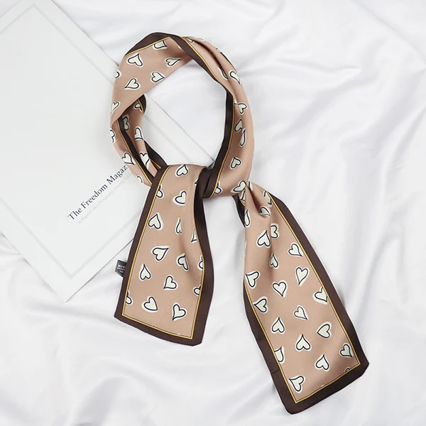 khaki(heart type) Женская однотонная сумка Украшение длинный шейный галстук повязка на голову узкий атласный шейный платок для волос тонкий Шелковый маленький шарф с саржевым подолом - Цвет: khaki(heart type)