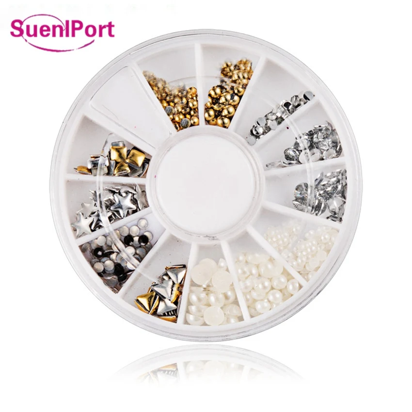 C Sune l port nails art dekor Стразы для ногтей сушеные цветы металлические шпильки стальной шар Золотое кольцо Звезда Круглый квадратный в колесе - Цвет: C