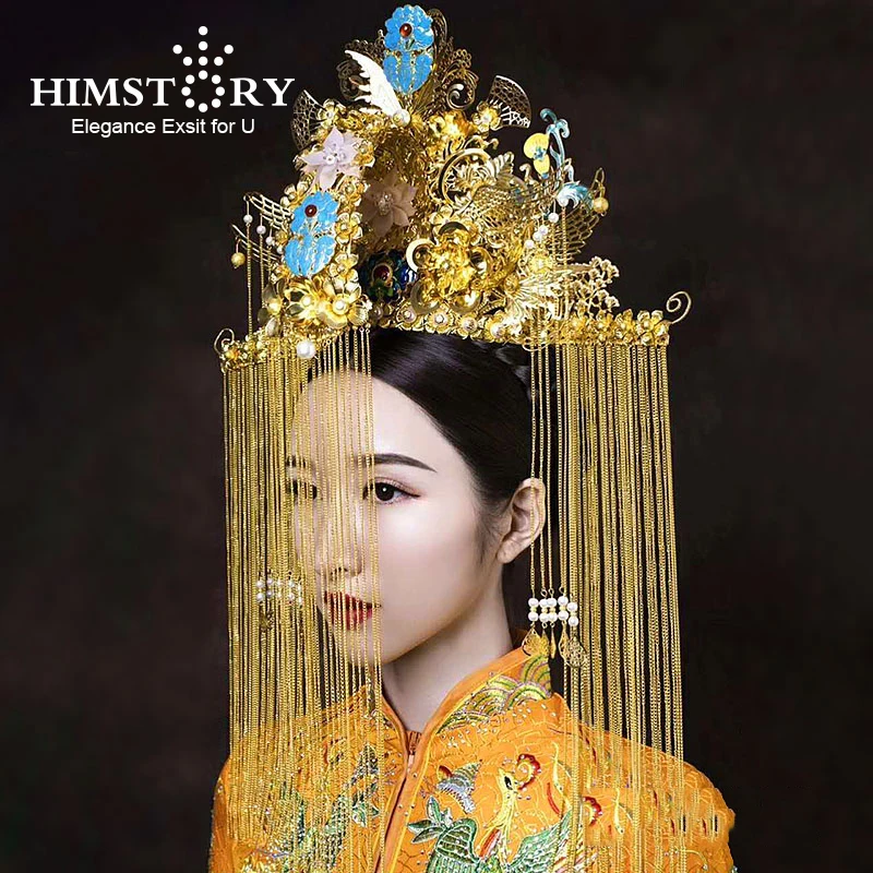 HIMSTORY Великолепная Китайская традиционная диадема Феникса Длинная кисточка