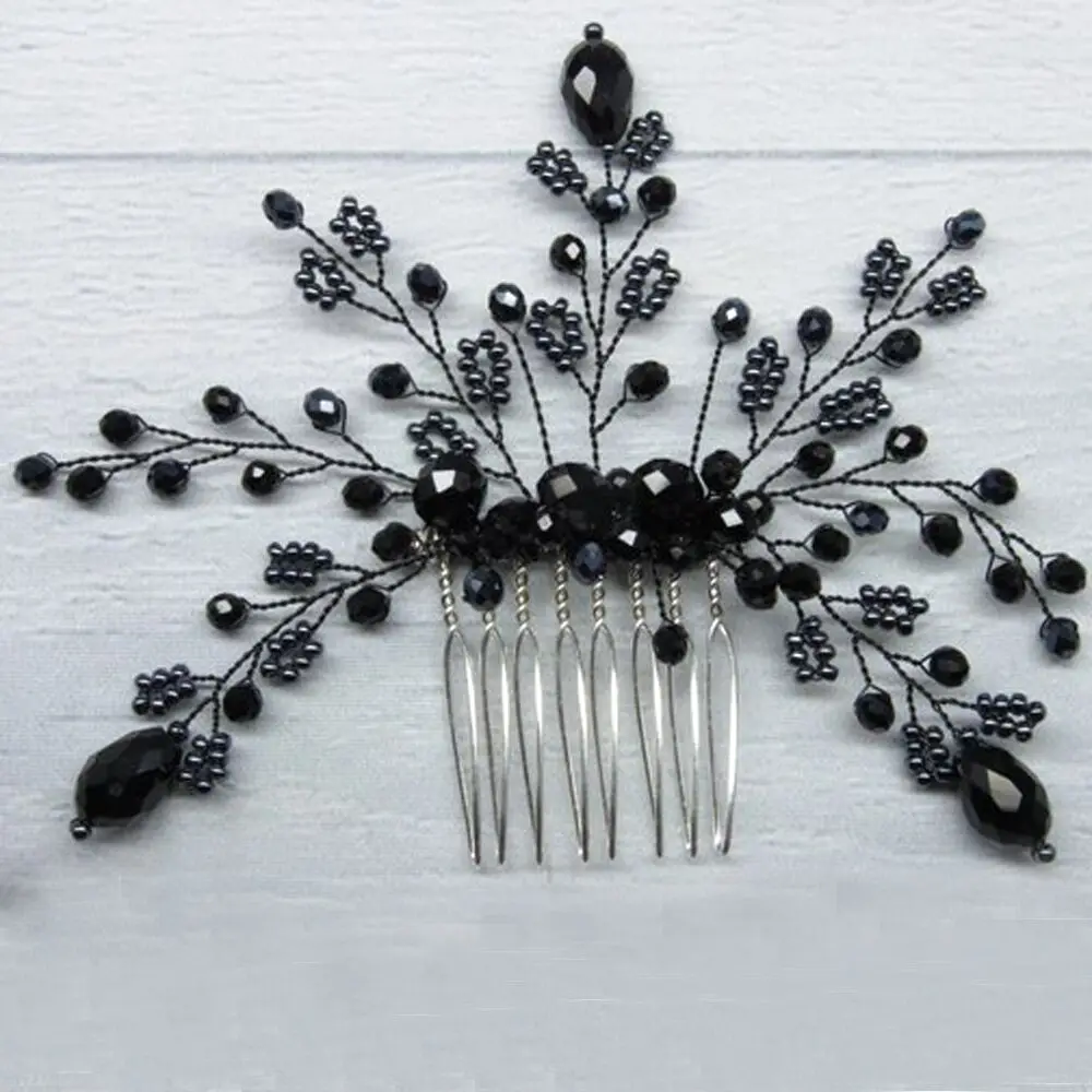 Женский гребень для волос свадебный аксессуар с черным кристаллом тиара ручной