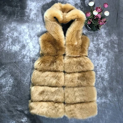 Light camel Задорина S-4XL женское меховое пальто с капюшоном новые зимние теплые сапоги из искусственного меха черно-бурой лисы меховой жилет Для женщин с высоким уровнем Класс Cappa, Модный Кардиган для девочки - Цвет: Light camel