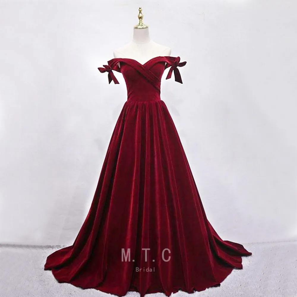 

Elegant Burgundy Long Formal Evening Dress 2019 High Quality Off The Shoulder Boat Neck A Line Custom Made Prom Gowns Cheap