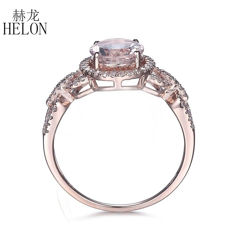 HELON Solid 14K розовое золото Сертифицированный круглый 1.12ct морганит алмазное обручальное кольцо для женщин для романтической свадьбы, вечеринки подарок ювелирные изделия