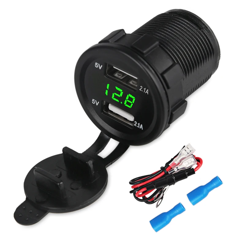 

Waterproof 2.1A Motorcycle Car Charger 12V 24V Dual Usb Auto Led Voltmeter Panel Power Adapter Socket Cable With Fuse