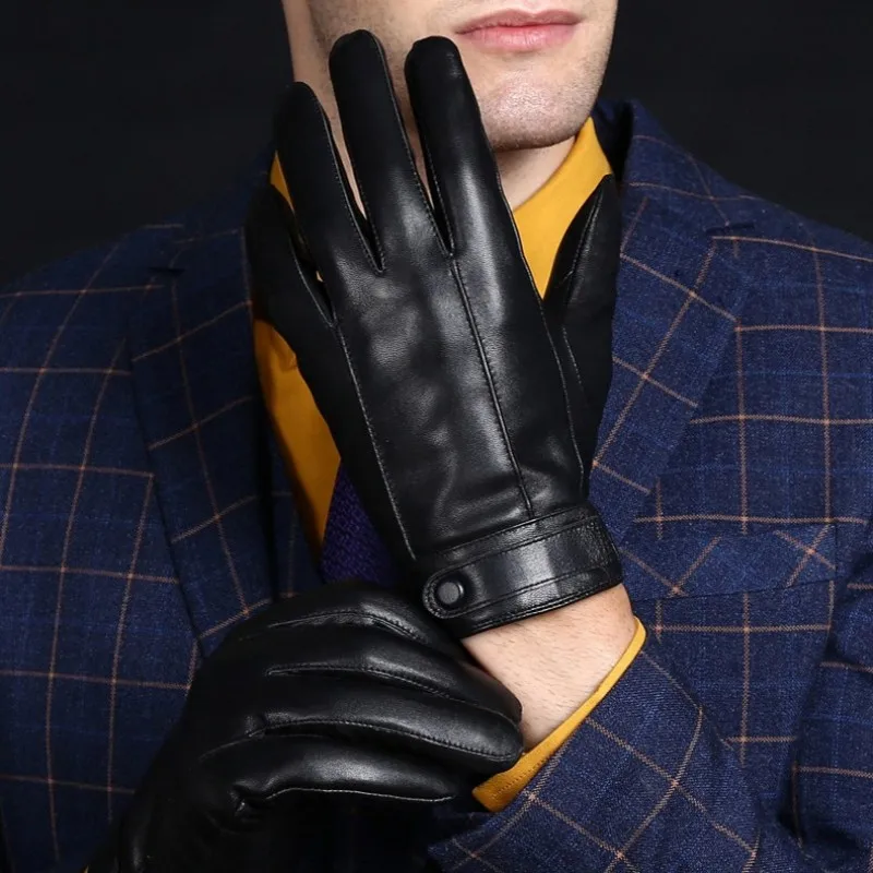 

2021 High Quality Man Short Gloves Fashion Natural Leather Male Gloves Solid Motorcycle Gloves Fleece Lining Guantes Invierno