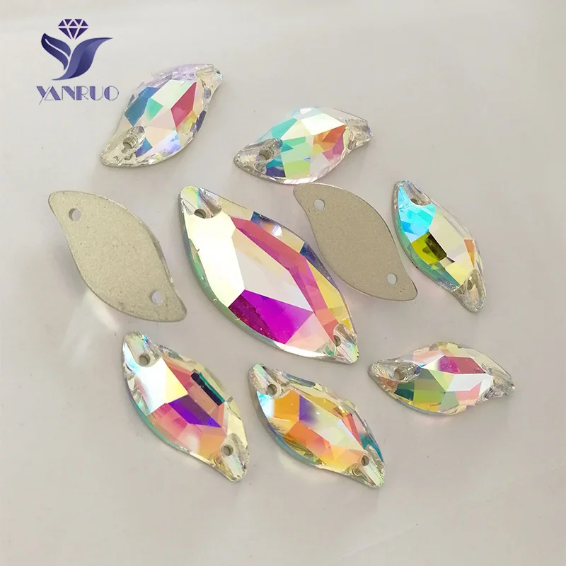 Leaf 9x20mm AB 24pcs YANRUO K9 Стразы AB Пришивные Pedrarias аппликация со стразами хрустальные стразы Flatback пришивные стразы для шитья украшения платья - Цвет: Leaf 9x20mm AB 24pcs