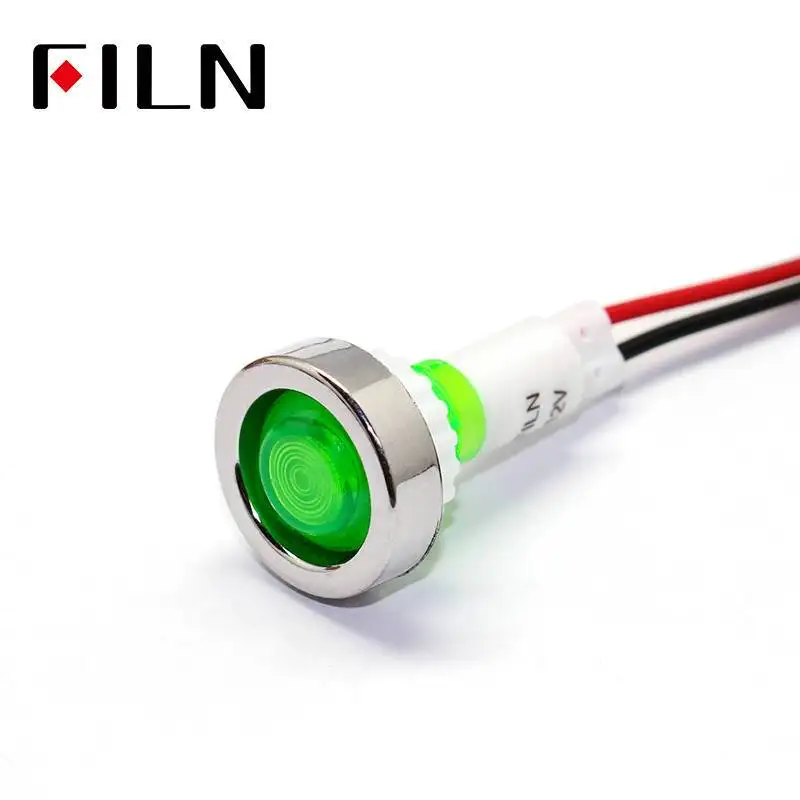 220V Green FILN 12v 220v 10 мм Светодиодная пластиковая сигнальная светового Индикатора лампа с 20 см cbale - Цвет: 220V Green