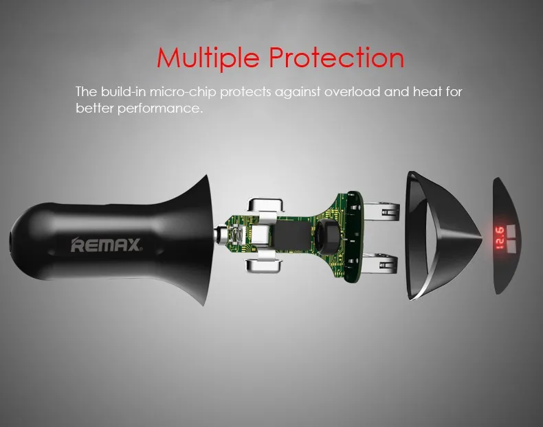 Remax Smart USB Автомобильное зарядное устройство в режиме реального времени мониторинг напряжения адаптер с двумя портами USB 5 В/3,4 A быстрое зарядное устройство для iphone samsung xiaomi