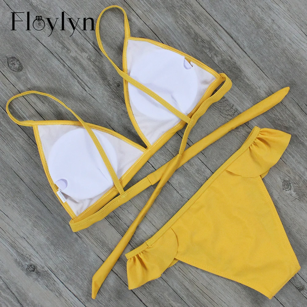 Floylyn 2017 сексуальный комплект бикини с подкладкой на бретельках оборками высокой