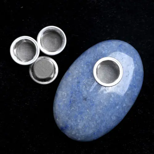

Palm Tumbled Reiki Blue Gemstone Quartz Crystal Smoking Pipe With 3 Free Filters