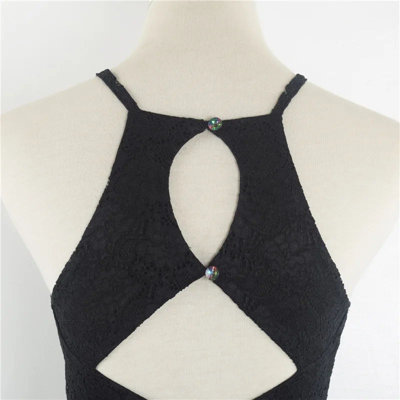 Женское платье на тонких бретельках Tonval черное кружевное контрастное