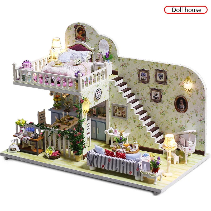 DIY Doll House Wooden Doll Houses Miniature Dollhouse Furniture Kit with Led Toys for Children Birthday Gift - Цвет: No Box No Dust Cover
