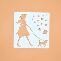 stencil coloring embossing openwork beautiful girl and dog painting template material engraving diy scrapbooking decor reusable