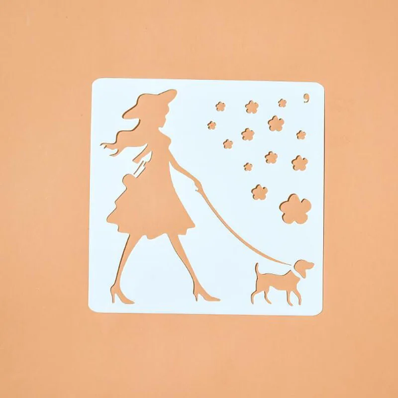 Эскиза дизайна тиснение ажурные красивая девушка и Собака Картина шаблон