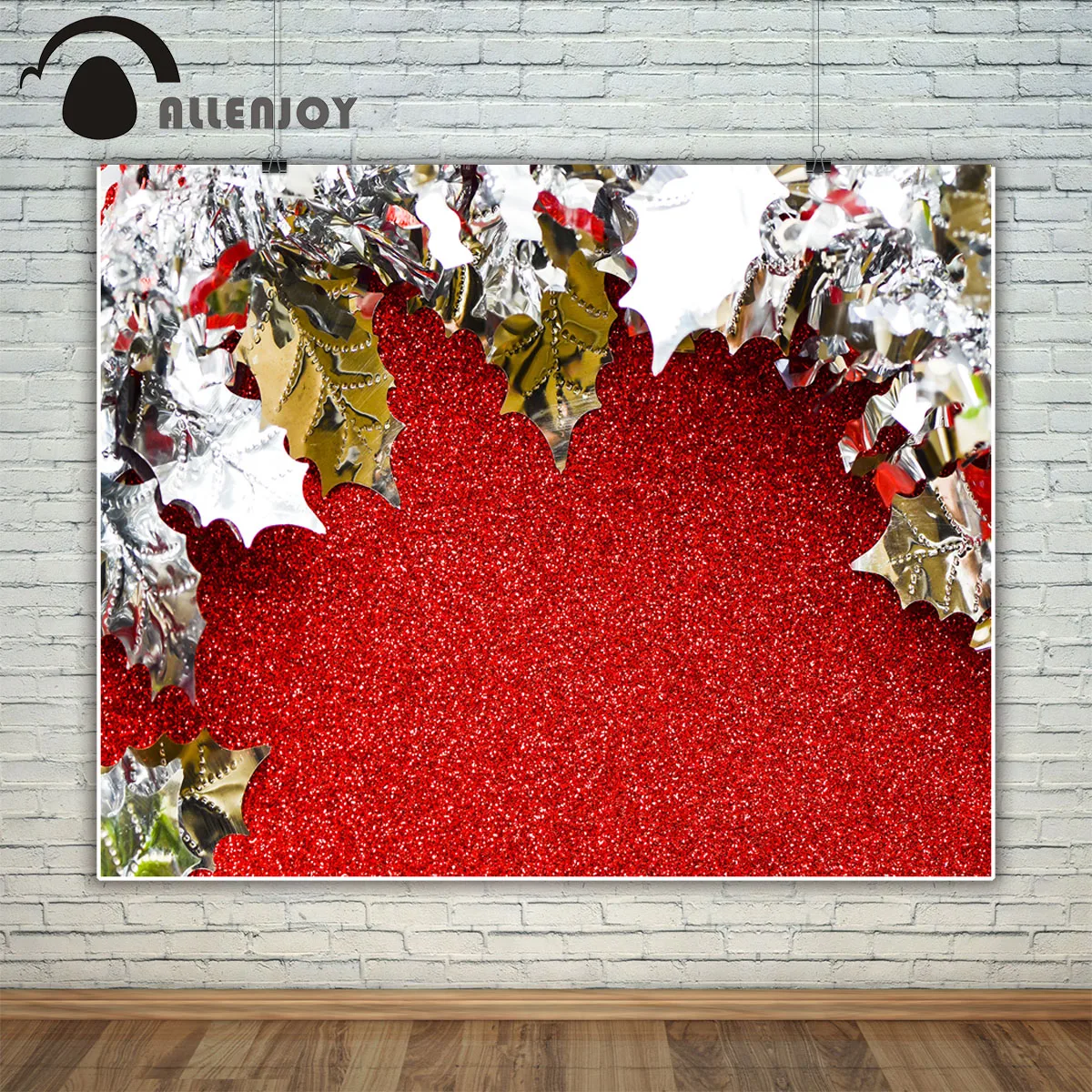 Allenjoy фото фон красный блестящий золотой серебряный Холли с листьями для