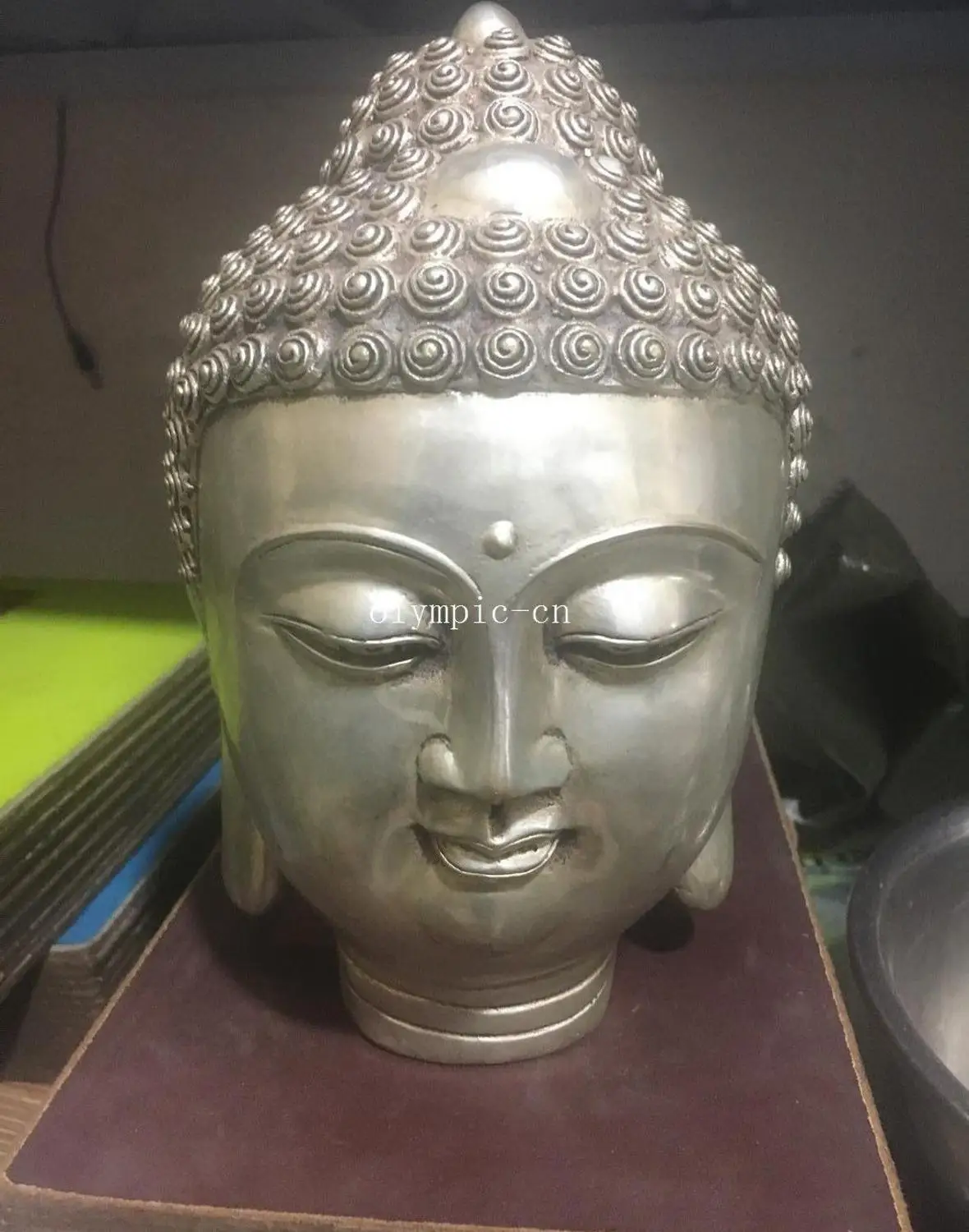 

8'' tibetan bronze silver plating buddhism Vairocana Sakyamuni buddha head