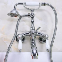 Wall mounted Bathroom Clawfoot Bathtub Shower Faucets Polished Chrome Basin Mixer Tap Tub Faucet & Hand Shower Nna221