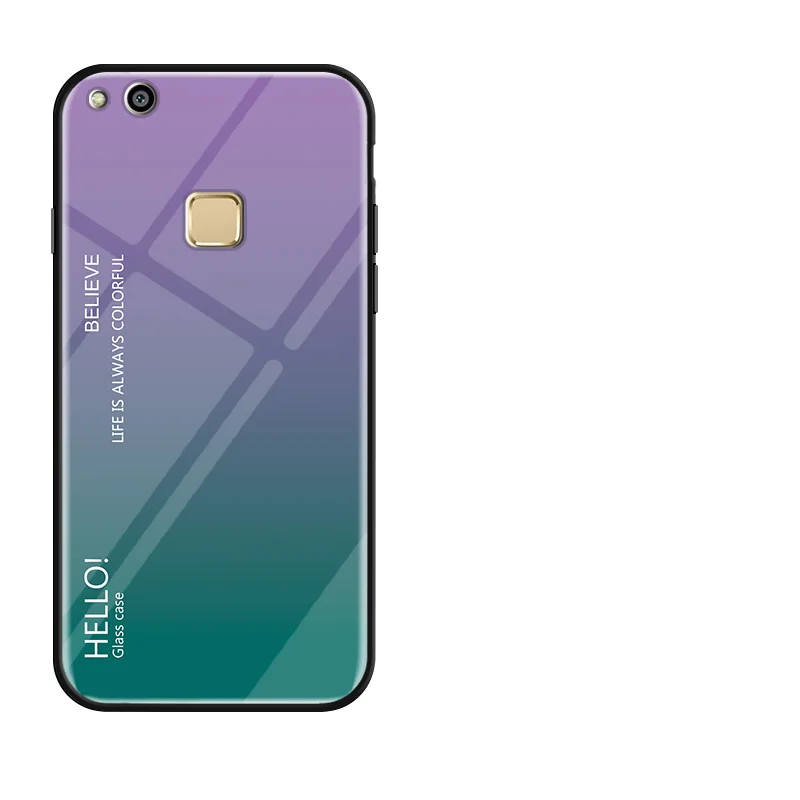 Для Huawei P10 Lite чехол Роскошный Жесткий закаленное стекло силиконовая рамка модный градиентный защитный чехол для huawei p10lite - Цвет: Purple