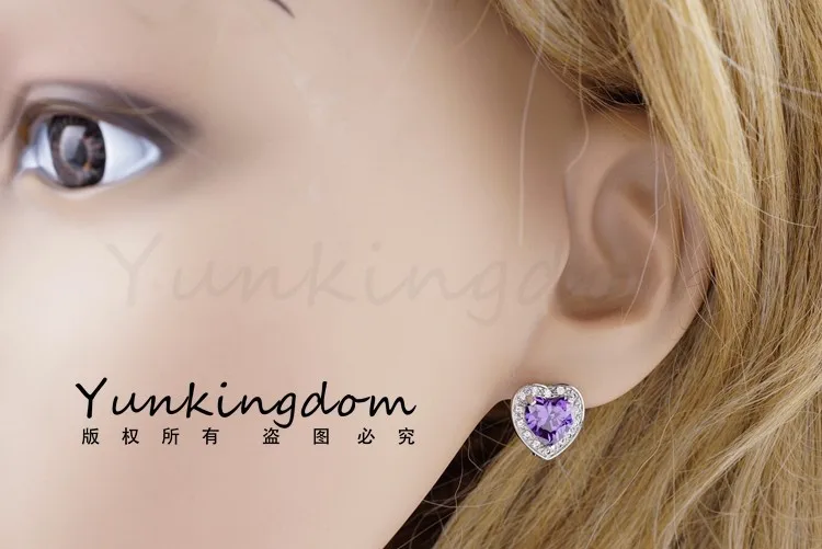 Yunkingdom дизайн сердца ювелирные изделия Новое Белое Золото Цвет кубический цирконий новые серьги-кольца для женщин