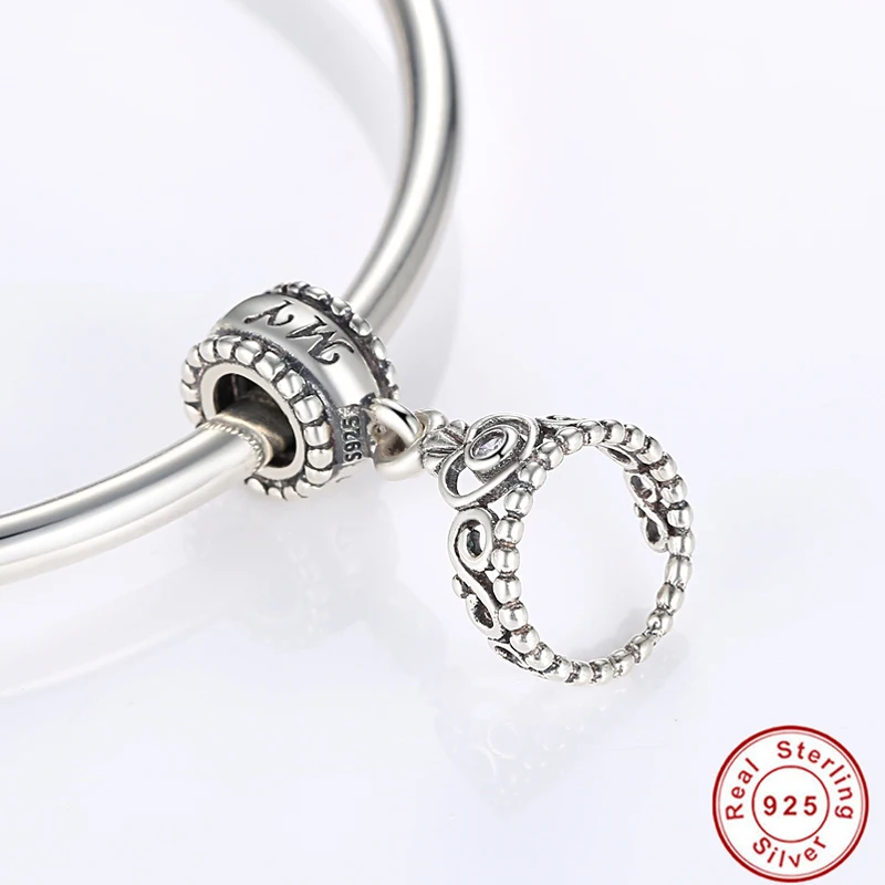 Drop shipping!925 Sterling Silver My Princess Clear CZ Pendant Dangling Tiara Charm Fit Bracelet Jewelry Making | Украшения и