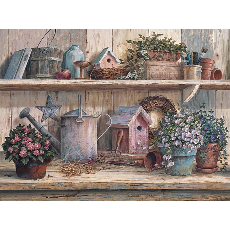 

Flowers on a wooden frame room decor Embroidery Pattern diamond 5D DIY paintings 3D Cross stitch kits mosaic stickers RS1083
