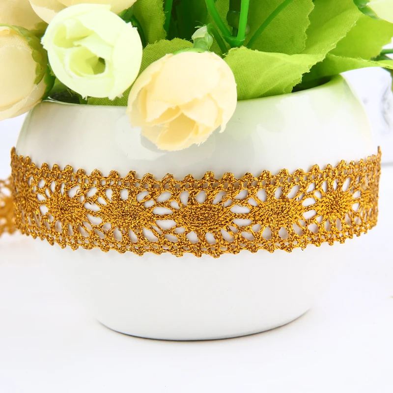 Высококачественная Золотая кружевная ткань аппликация лента Серебряная отделка