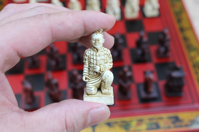 Архаистический китайский Шахматный набор Terra-cotta Warriors винтажный Шахматный набор 32 Шахматная деревянная шахматная доска Chiness коллекция