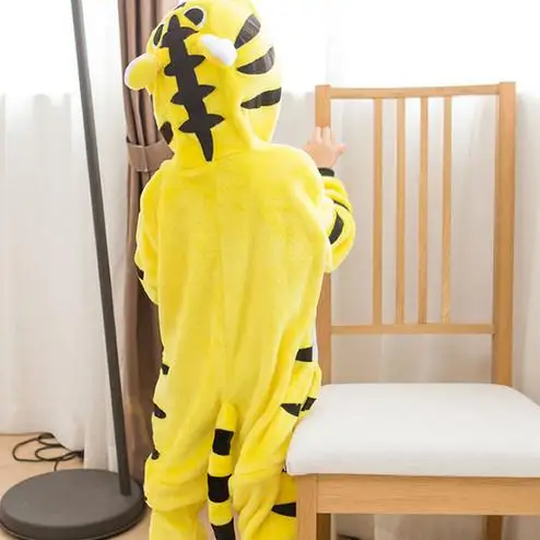 Yellow Tiger Детские пижамы с изображением панды; комбинезон для детей; Хлопковое одеяло Кигуруми для маленьких мальчиков и девочек; Пижама для подростков; одежда для сна - Цвет: Yellow Tiger