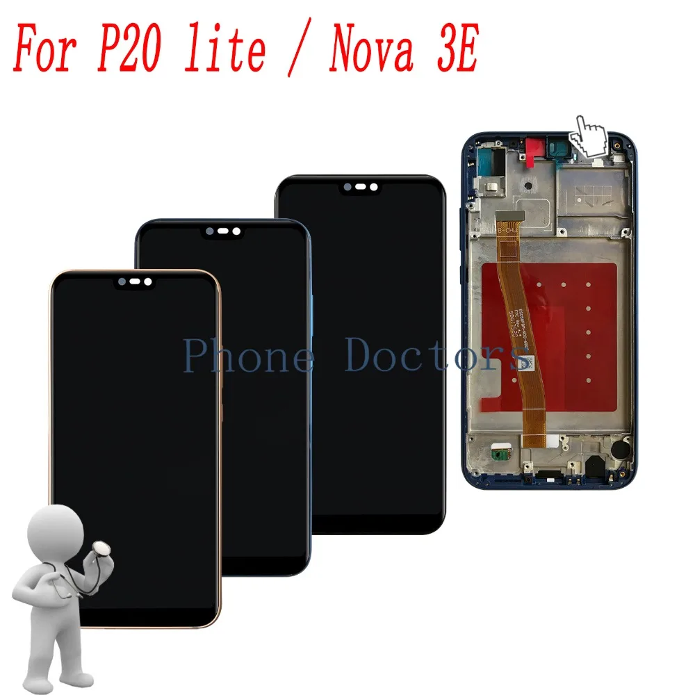 Полный ЖК-дисплей 5,84 дюйма + цифровой преобразователь сенсорного экрана с рамкой в сборе для Huawei P20 lite ANE-L01/LX2/Nova 3E