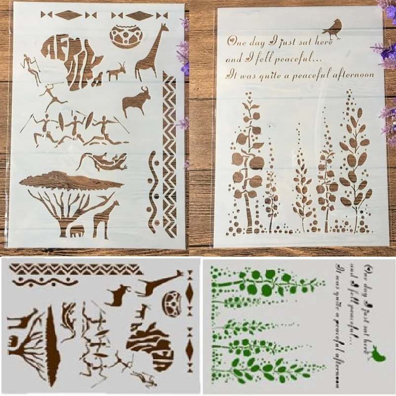 

2Pcs A4 African Animals Bird Tree DIY Craft Layering Stencils Painting Scrapbooking Stamping Embossing Album Paper Template