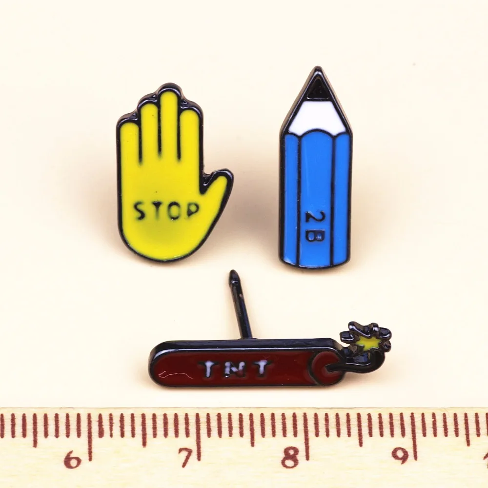 Timlee X088 BDNew Oil Drop Cute Stop Hand TNT Pencil Metal Brooch Pins Button Girl Jeans Bag Decoration Gift Wholesale | Украшения и