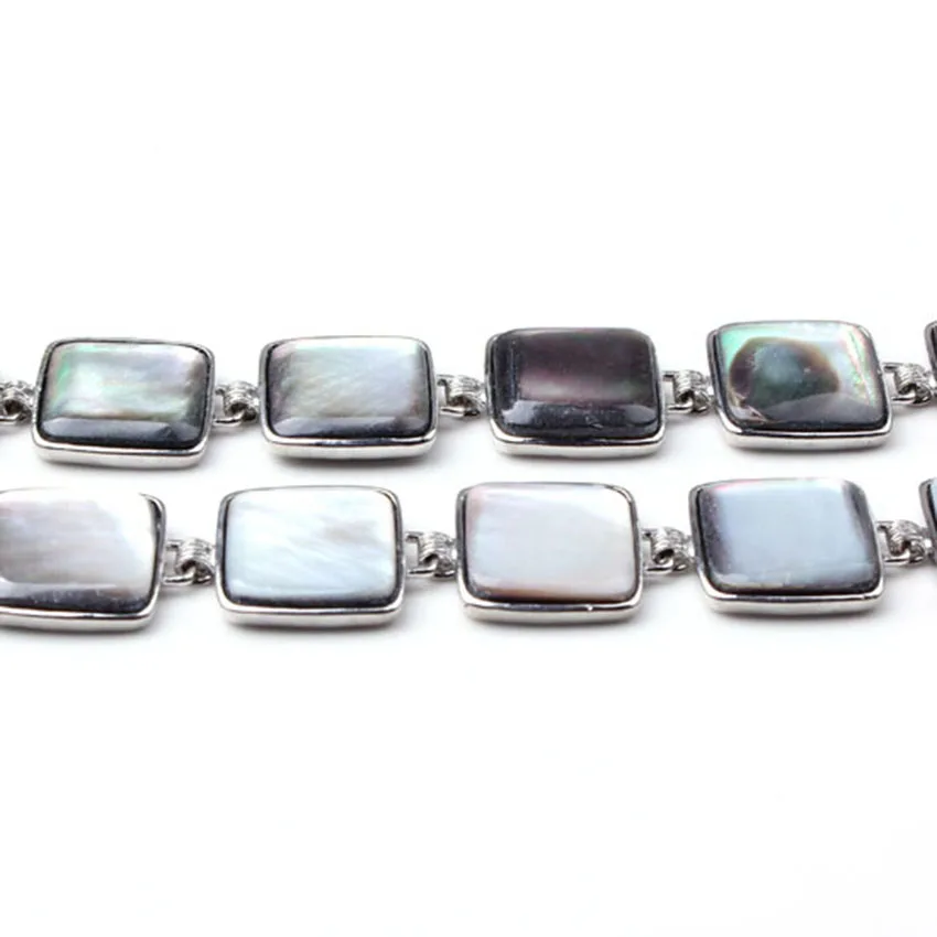 Trendy Silver plated natural black abalone shell square alloy bracelet Best For Gift | Bracelets