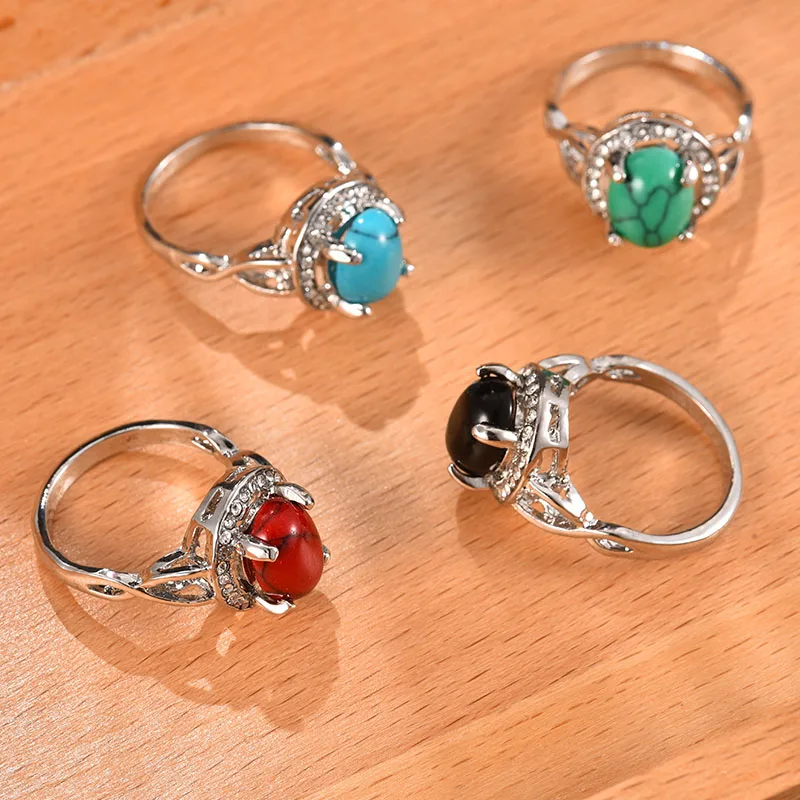 MiaoMiao леди натуральные камни синий зеленый красный кольца c черным камнем для Для