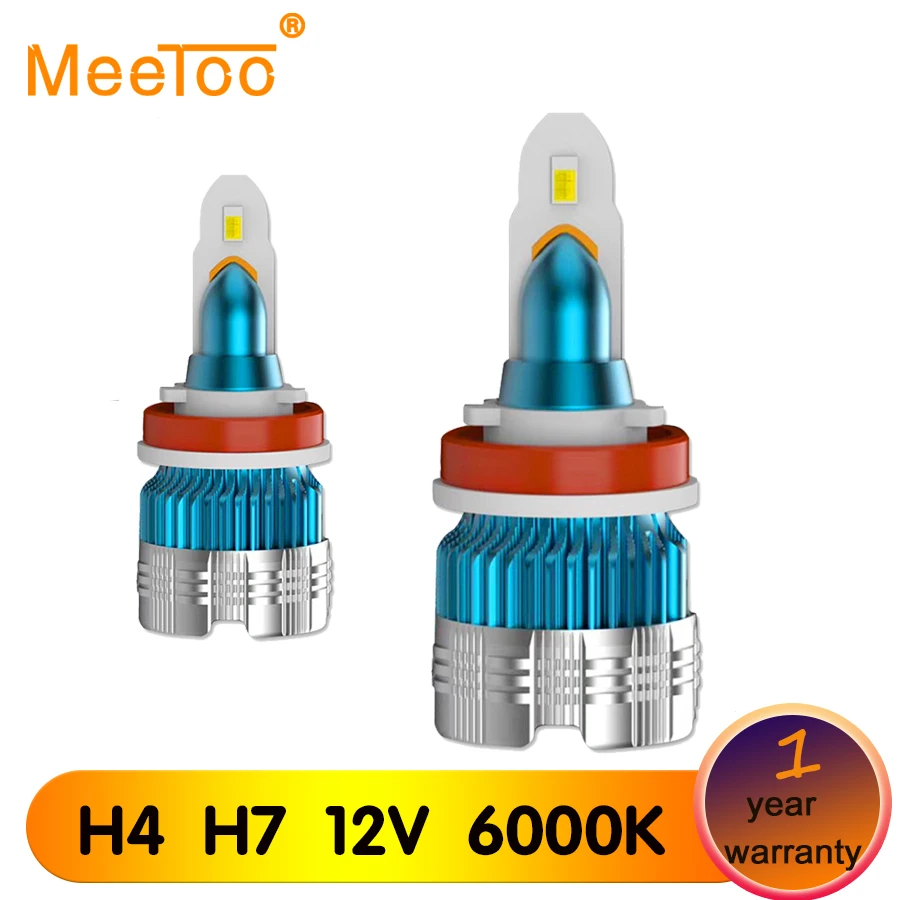 MeeToo H4 H7 светодиодные лампы для автомобильных фар 12 в 6000 К H1 9005 9006 люсис привело Para