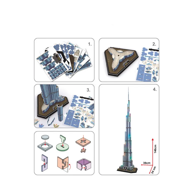 3D пазл DIY Дубай Burj Khalifa строительная модель Обучающие игрушки со светодиодной