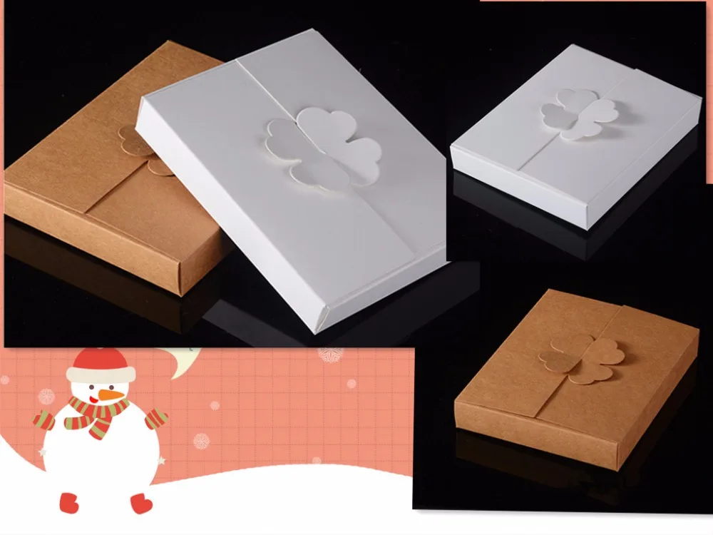 20pcs/lot   16*12.6*2.5cm Kraft Paper Gift Boxes Cake knife and fork Packing Box DIY Handmade blank Favor Clover Paper Boxes
