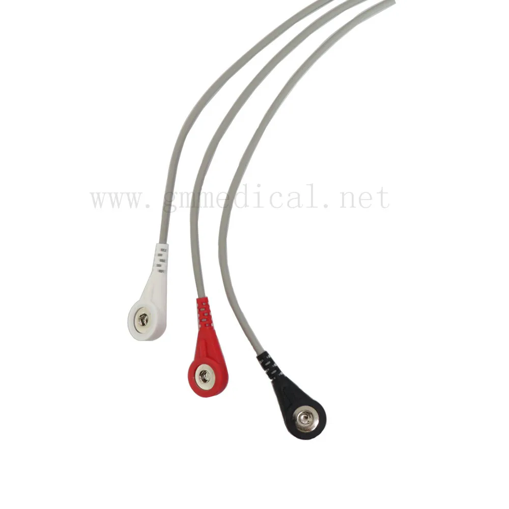 3- Lead Din safety ECG leadwires set for Patient Monitor Machine,AHA/IEC,snap/clip. compatible with Mindray , CSI ,Datascope ect